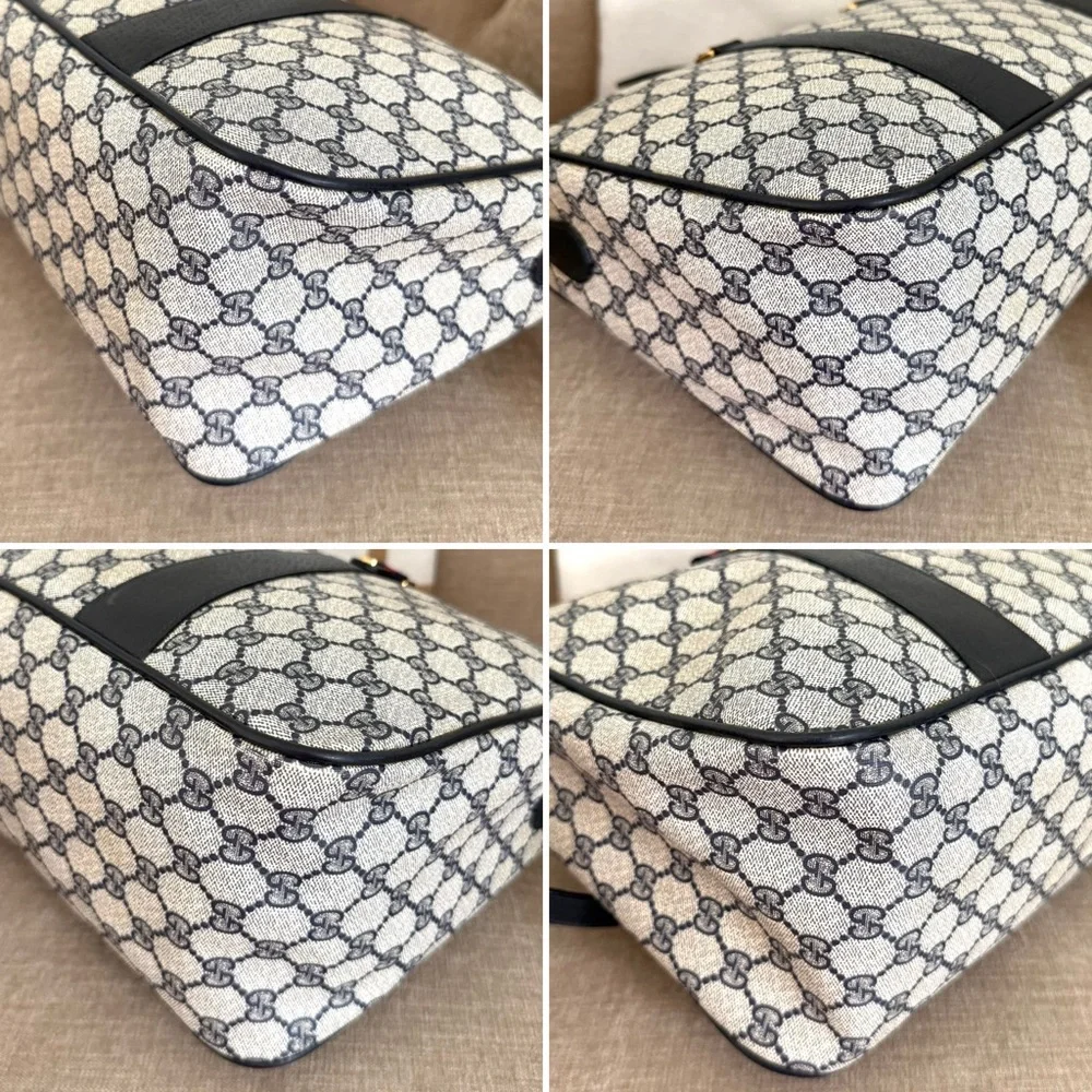 Authentic Gucci GG Supreme coated canvas  Boston Bag Satchel navy grey canvas